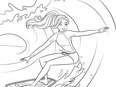 printable barbie surfer coloring pages