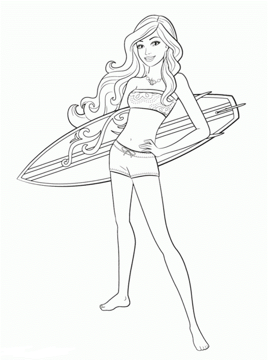 surfing girl coloring pages