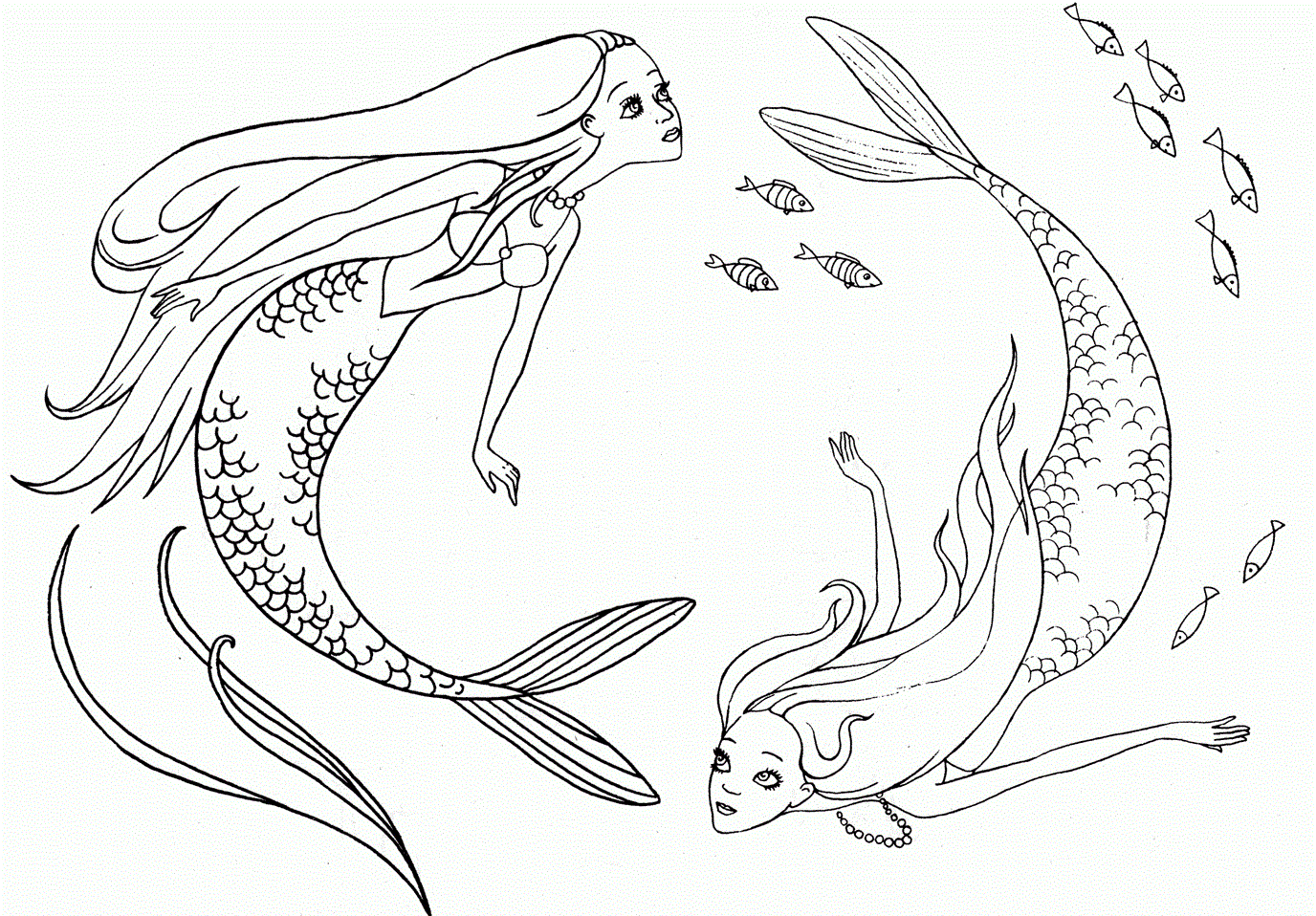 swimming mermaid coloring pages