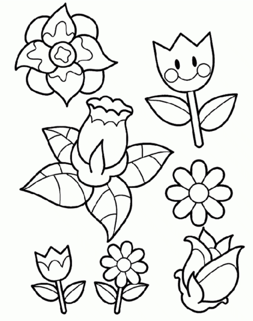 simple spring flower coloring pages for kids free printable