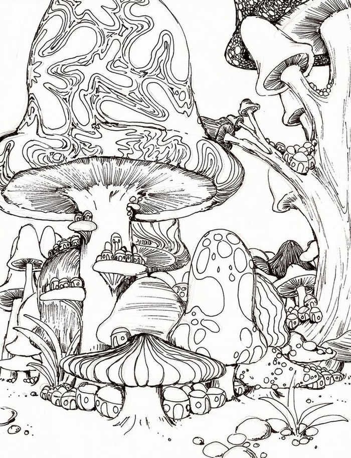 hippie mushroom coloring pages