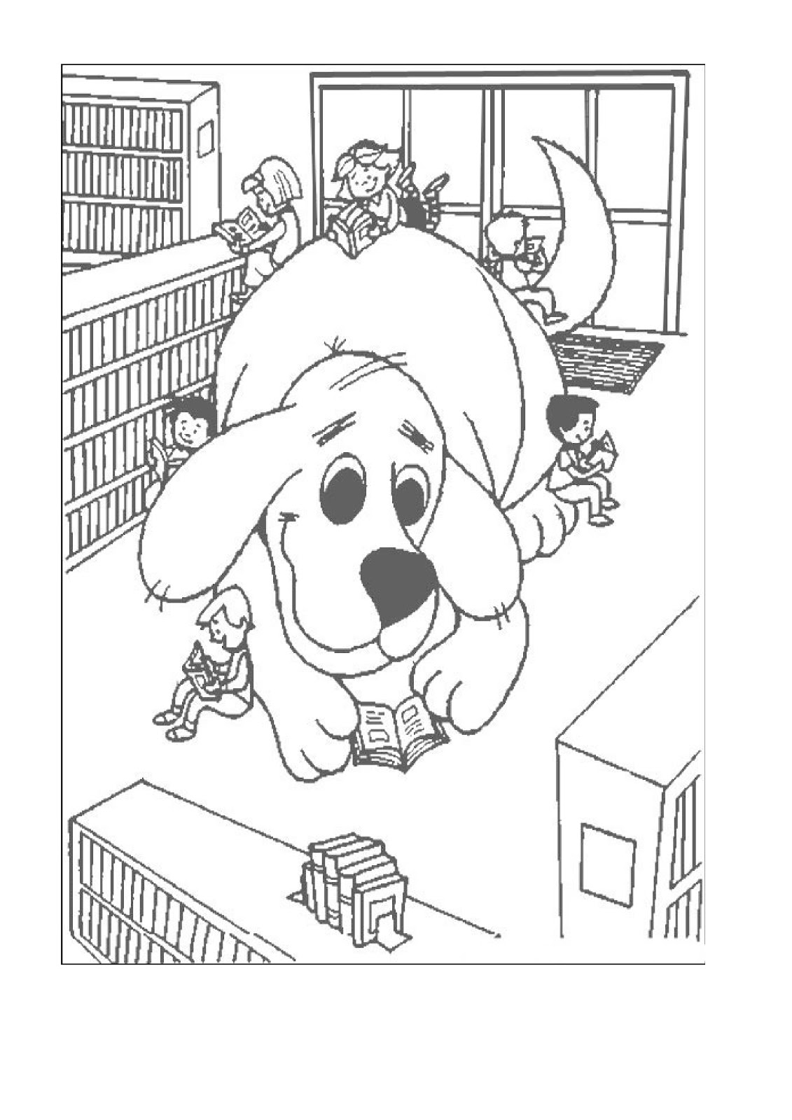 clifford the big red dog in the library printable coloring pages