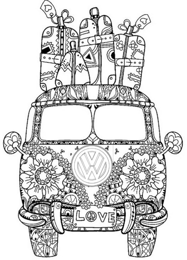 mandala bus volkswagen van coloring page