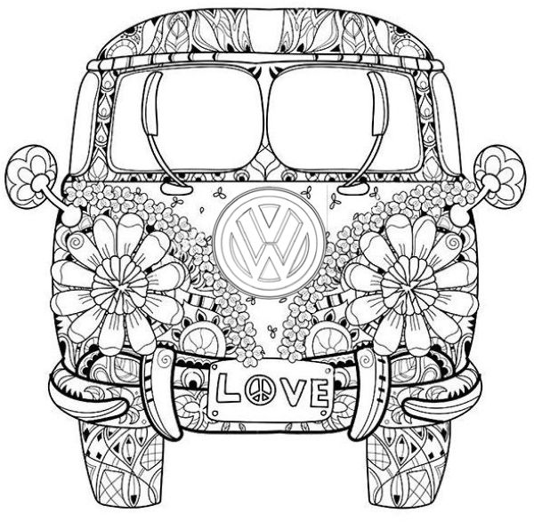 mandala volkswagen bus coloring page