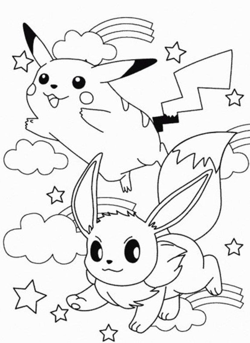 eevee and pikachu coloring pages