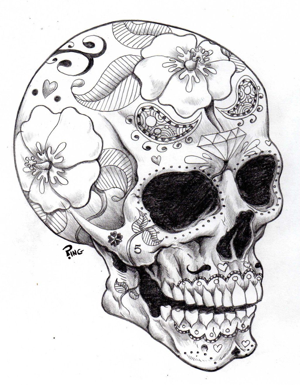 detailed coloring pages for adults skull