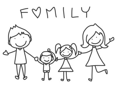 hand drawing cartoon happy family