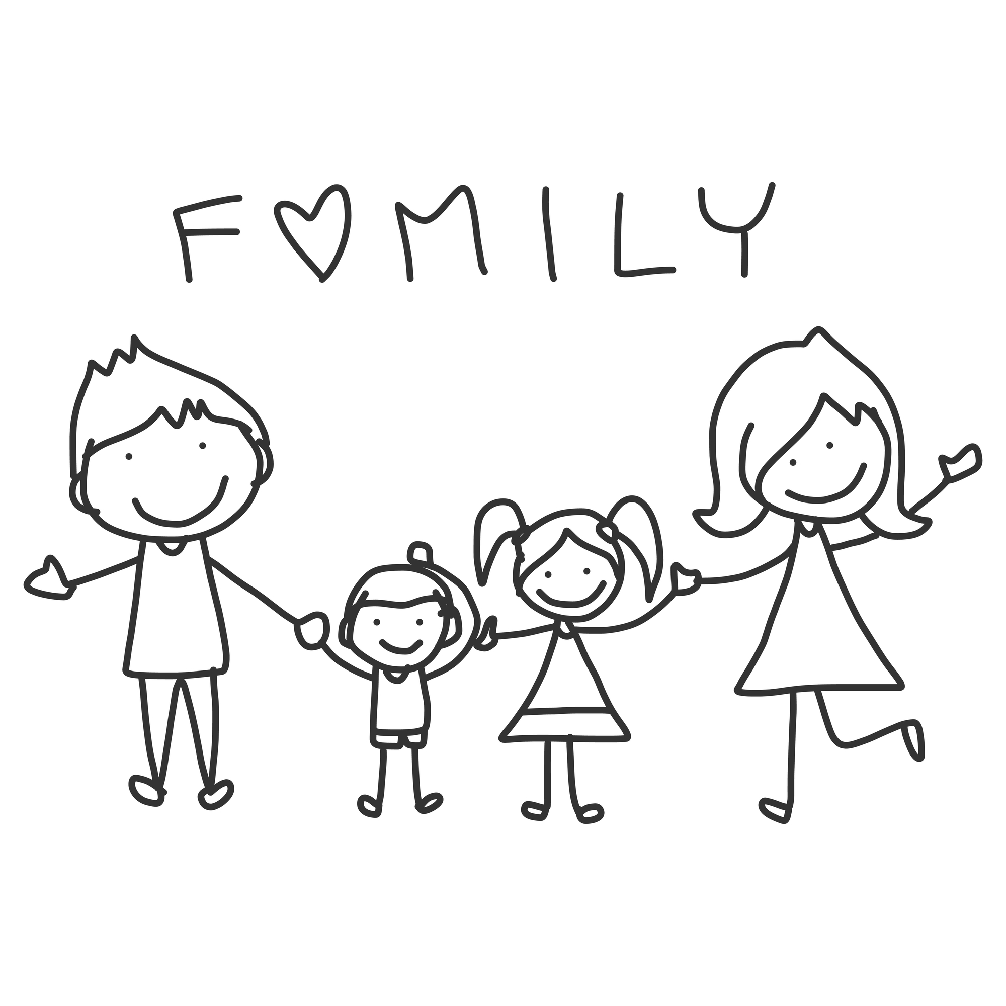 hand drawing cartoon happy family