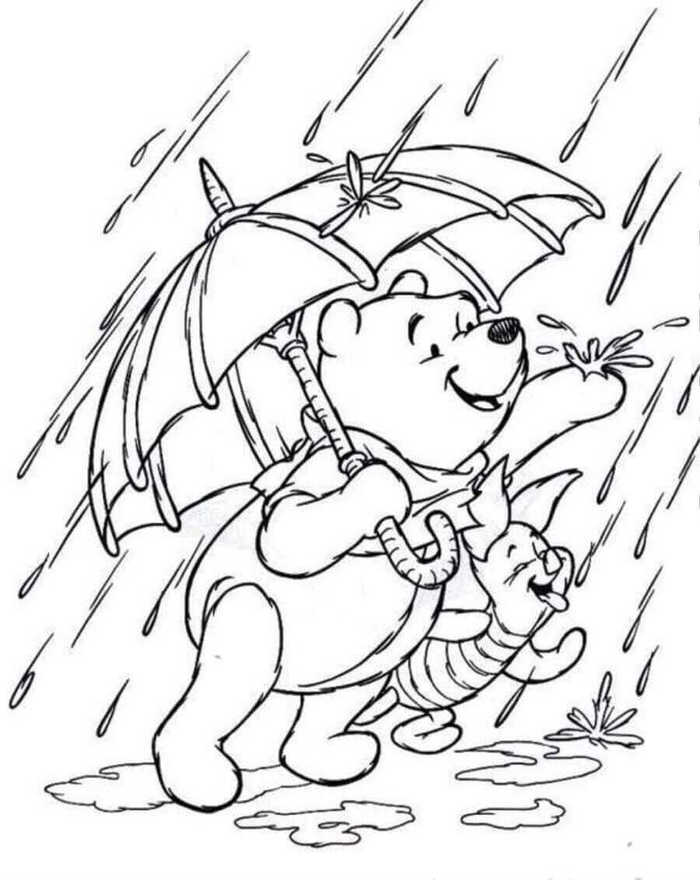 Pooh And Piglet Enjoying Rainfall Coloring Picture Pooh And Piglet Enjoying Rainfall Coloring Picture